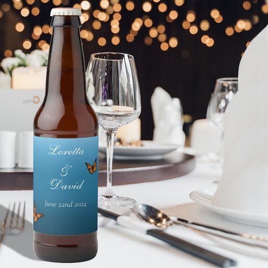 Monarch Butterflies Blue Ombre Bierflaschenetikett