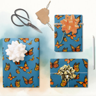 Monarch Butterflies Blue Ombre Geschenkpapier Set