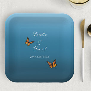 Monarch Butterflies Blue Ombre Pappteller