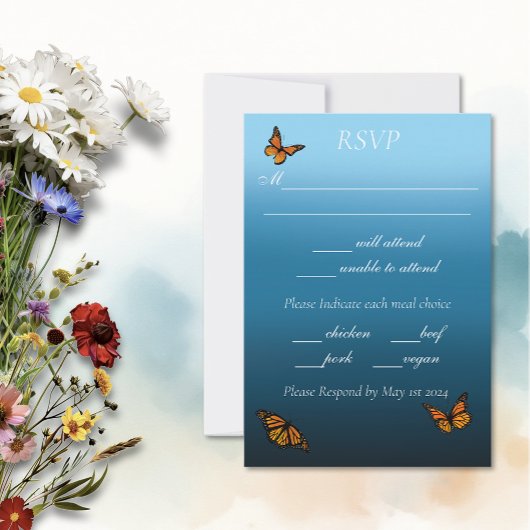 Monarch Butterflies Blue Ombre RSVP Karte