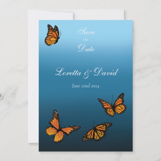 Monarch Butterflies Blue Ombre Save The Date (Vorderseite)