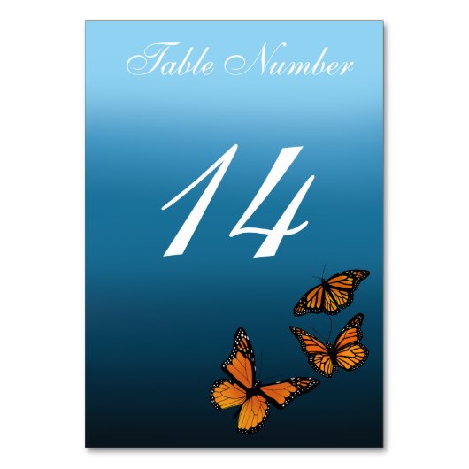 Monarch Butterflies Blue Ombre Tischnummer (Rückseite)