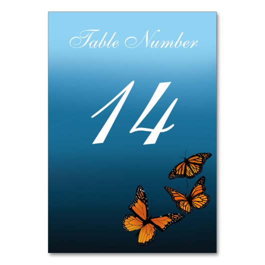 Monarch Butterflies Blue Ombre Tischnummer (Vorderseite)