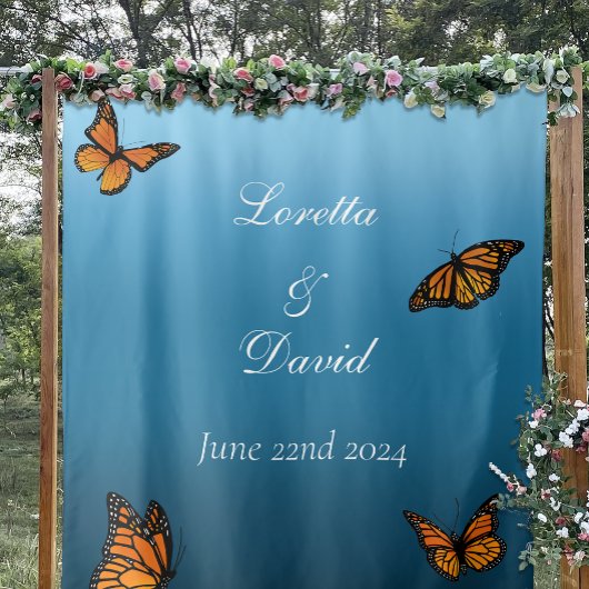 Monarch Butterflies Blue Ombre Wandteppich