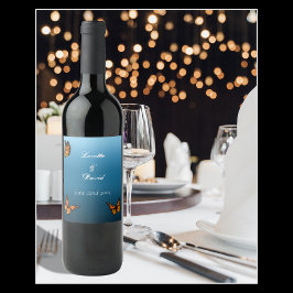 Monarch Butterflies Blue Ombre Weinetikett