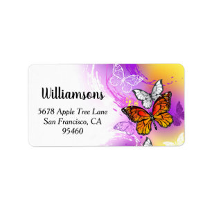 Monarch Butterflies on Purple Background Adressaufkleber