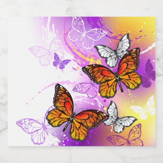 Monarch Butterflies on Purple Background Alkoholflaschenetikett (Einzelnes Label)