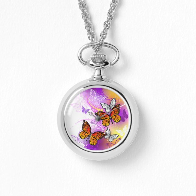 Monarch Butterflies on Purple Background Armbanduhr (Vorderseite)