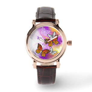 Monarch Butterflies on Purple Background Armbanduhr