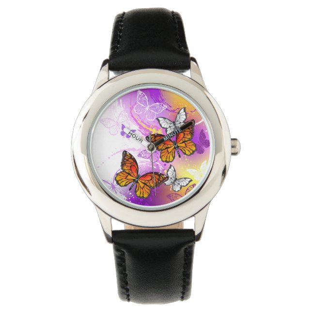 Monarch Butterflies on Purple Background Armbanduhr (Vorderseite)