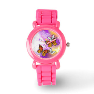 Monarch Butterflies on Purple Background Armbanduhr
