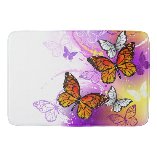 Monarch Butterflies on Purple Background Badematte (Vorderseite)