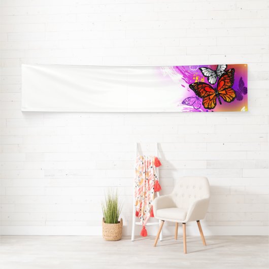 Monarch Butterflies on Purple Background Banner (Insitu)