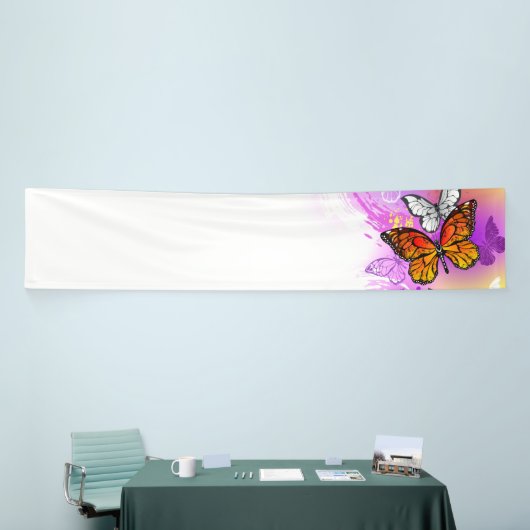 Monarch Butterflies on Purple Background Banner (Messeveranstaltung)