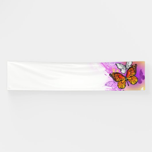 Monarch Butterflies on Purple Background Banner (Horizontal)