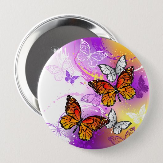 Monarch Butterflies on Purple Background Button (Vorne & Hinten)