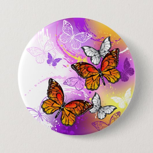 Monarch Butterflies on Purple Background Button (Vorderseite)