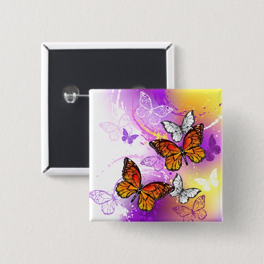 Monarch Butterflies on Purple Background Button (Vorne & Hinten)