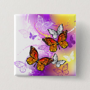 Monarch Butterflies on Purple Background Button