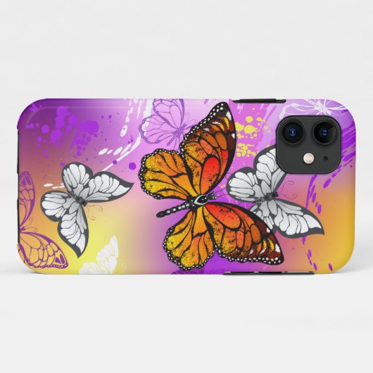 Monarch Butterflies on Purple Background Case-Mate iPhone Hülle (Rückseite (Horizontal))