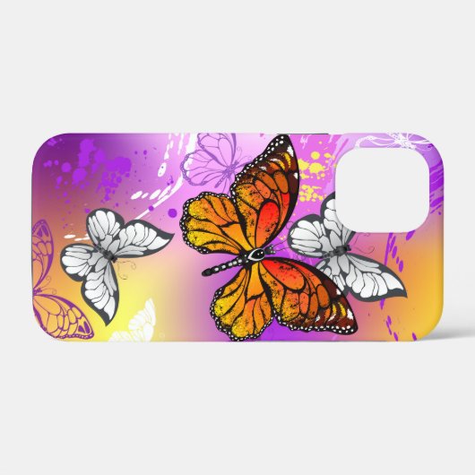 Monarch Butterflies on Purple Background Case-Mate iPhone Hülle (Rückseite (Horizontal))