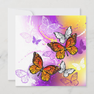 Monarch Butterflies on Purple Background Dankeskarte