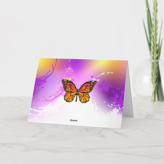 Monarch Butterflies on Purple Background Dankeskarte (Rückseite)