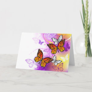 Monarch Butterflies on Purple Background Dankeskarte
