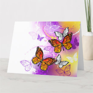 Monarch Butterflies on Purple Background Dankeskarte