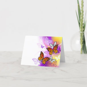 Monarch Butterflies on Purple Background Dankeskarte