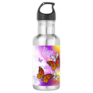 Monarch Butterflies on Purple Background Edelstahlflasche
