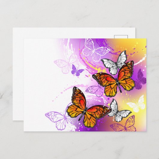 Monarch Butterflies on Purple Background Einladungspostkarte (Vorne/Hinten)
