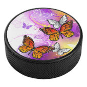 Monarch Butterflies on Purple Background Eishockey Puck (3/4)