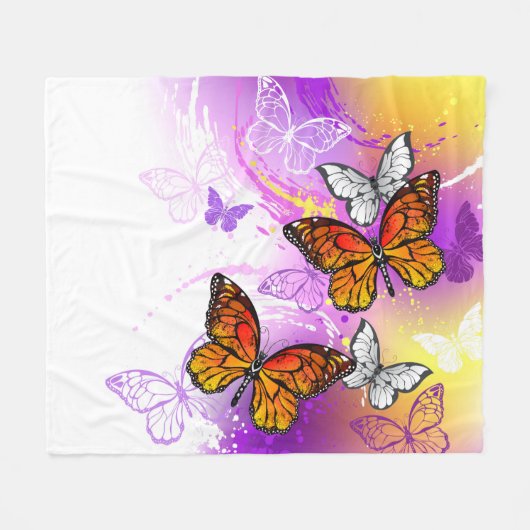 Monarch Butterflies on Purple Background Fleecedecke (Vorderseite (Horizontal))