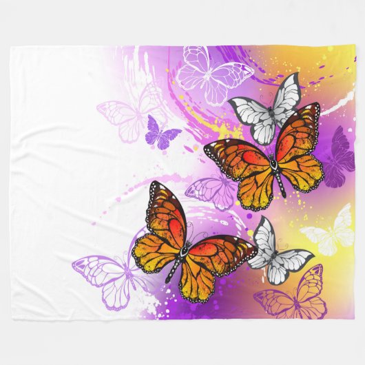 Monarch Butterflies on Purple Background Fleecedecke (Vorderseite (Horizontal))