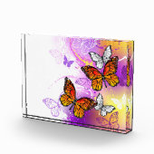 Monarch Butterflies on Purple Background Fotoblock (Rechts)
