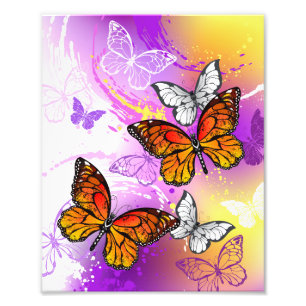 Monarch Butterflies on Purple Background Fotodruck