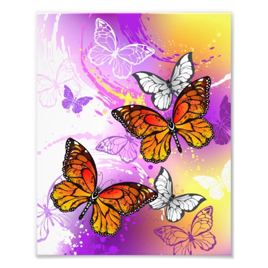 Monarch Butterflies on Purple Background Fotodruck (Vorne)