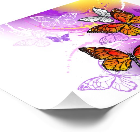 Monarch Butterflies on Purple Background Fotodruck (Ecke)