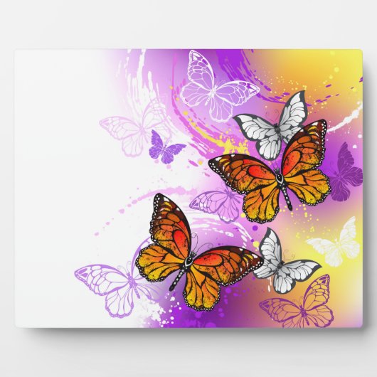 Monarch Butterflies on Purple Background Fotoplatte (Vorderseite)