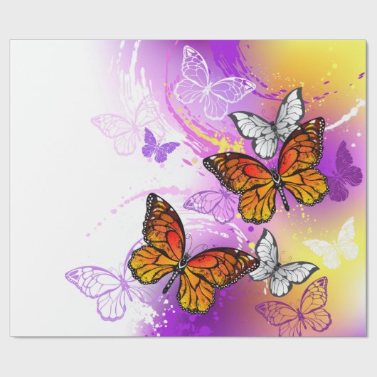 Monarch Butterflies on Purple Background Geschenkpapier (Flach)