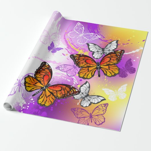 Monarch Butterflies on Purple Background Geschenkpapier (Ungerollt)