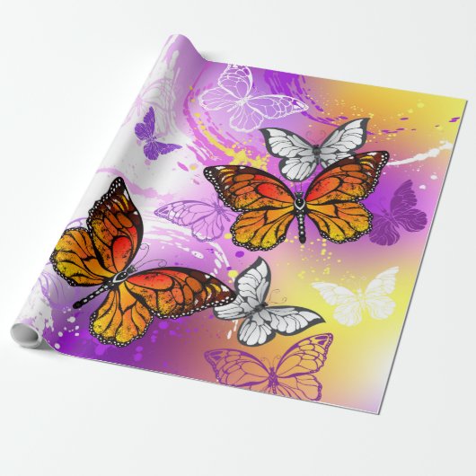 Monarch Butterflies on Purple Background Geschenkpapier (Ungerollt)