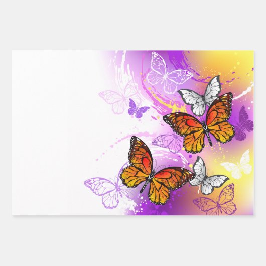 Monarch Butterflies on Purple Background Geschenkpapier Set (Vorderseite 2)