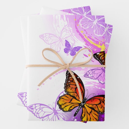 Monarch Butterflies on Purple Background Geschenkpapier Set (Beispiel)