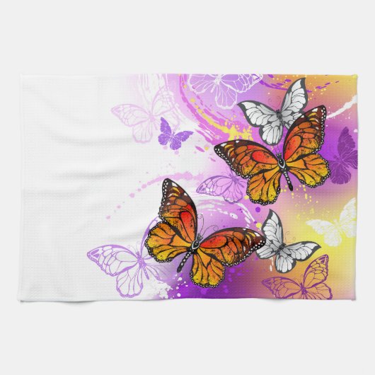 Monarch Butterflies on Purple Background Geschirrtuch (Horizontal)