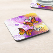 Monarch Butterflies on Purple Background Getränkeuntersetzer (Linke Seite)
