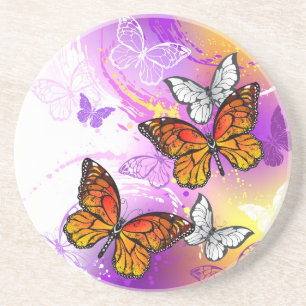 Monarch Butterflies on Purple Background Getränkeuntersetzer
