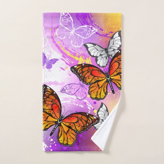 Monarch Butterflies on Purple Background Handtuch (Handtuch)