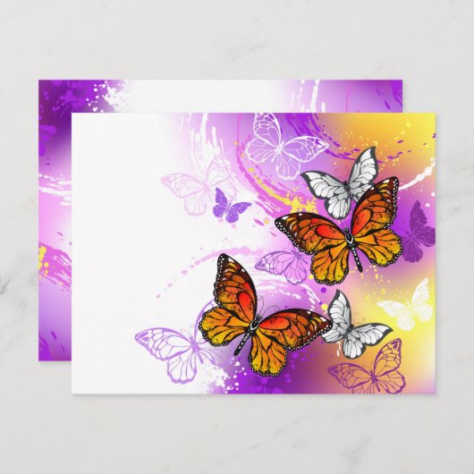 Monarch Butterflies on Purple Background Hinweiskarte (Vorne/Hinten)